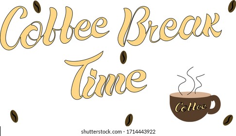 Coffee break time, coffee mug and coffee seeds