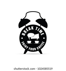 coffee break time on clock art illustration