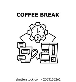 Coffee Break Vector Icon Concept. Coffee Break Time For Drinking Hot Energy Drink And Enjoying Conversation With Friend Or Colleague. Electronic Machine For Prepare Beverage Black Illustration