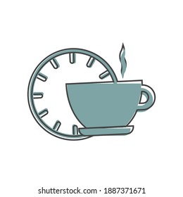 Coffee break vector icon on cartoon style on white isolated background.