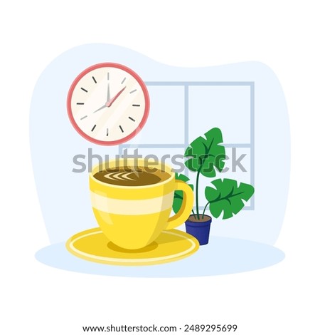 Coffee Break Vector Illustration Concept Showing Company Staff Relaxing and Taking Break Enjoying Coffee.