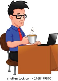Coffee break at work on a white background