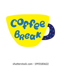 Coffee break. Yellow cup with polka dot handle