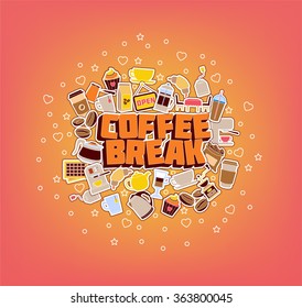 Coffee Breakl - Doodle Elements Poster. Thin Line Icons. Vector Illustration