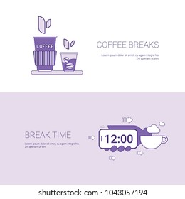 Coffee Breaks And Time For Rest Template Web Banner With Copy Space Vector Illustration