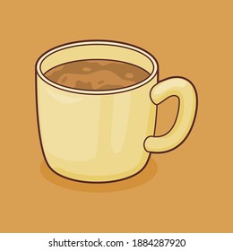 coffee brewed arabica in ceramic mug close up relax drink with flat full color outline style