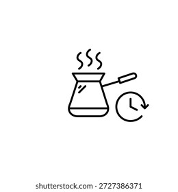 Kaffeebrühcreme und Uhr. Cafe Barista Arbeit. Pixel perfekt, bearbeitbares Strichvektorsymbol