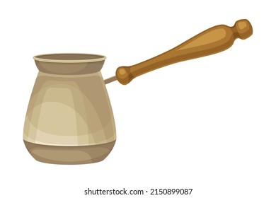 Coffee Brewing with Cezve or Ibriki as Cafe Cooking Appliance Vector Illustration