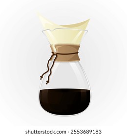 Coffee brewing with a drip filter. Method preparation of coffee, pour over coffee, paper filters and glass jug. Vector illustration for coffee shop, cafe, restaurant. 