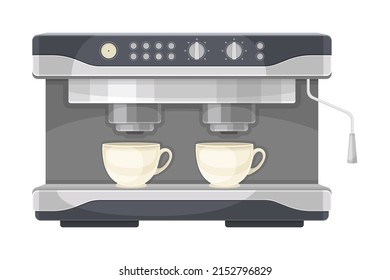 Coffee Brewing with Electric Coffeemaker and Cup as Cafe Cooking Appliance Vector Illustration