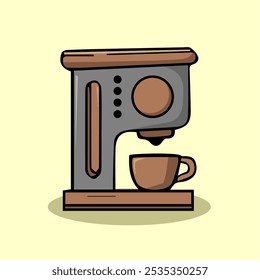 Coffee brewing equipment and accessories icon set. Vector illustration. Coffee cup, espresso machine, french press, geyser, siphon, cezve, grinder, beans, filter