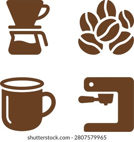 Coffee brewing equipment with beans, cup, and espresso machine in a cozy kitchen setting