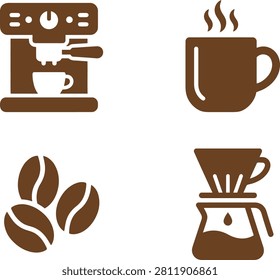 Coffee brewing equipment with cup, beans, and steaming mug in a cozy kitchen setting
