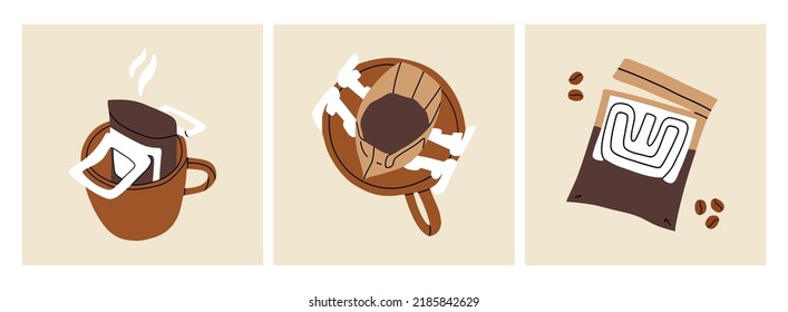 Coffee Brewing Equipment. Drip Coffee. Hand Drawn Modern Vector Illustrations. 