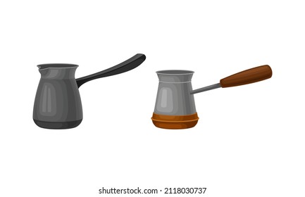 Coffee Brewing Equipment Set. Turkish Cezve Vector Illustration