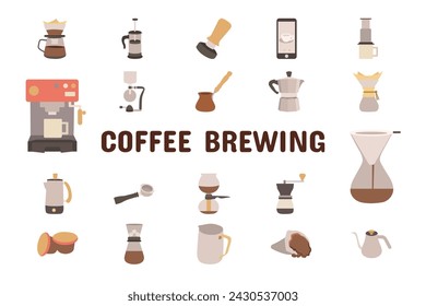 Coffee Brewing Flat Vector Illustration Icon Sticker Set Design Materials