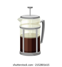 Elaboración de café con prensa francesa o cafetera como ilustración vectorial de electrodomésticos de cocina para cafés