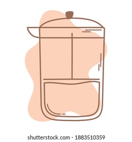 coffee brewing french press icon line and fill vector illustration