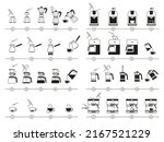Coffee brewing instructions. Making drink steps manual, espresso cooking guideline and coffee pot using vector illustration set. Coffee espresso brew, beverage at breakfast