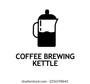 Coffee brewing kettle black icon. Equipment for cafe or restaurant, coffee or tea, hot drinks. Poster or banner for website. Kitchen glassware. Cartoon flat vector illustration