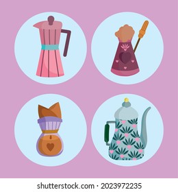 iconos de juego de hervidor de café