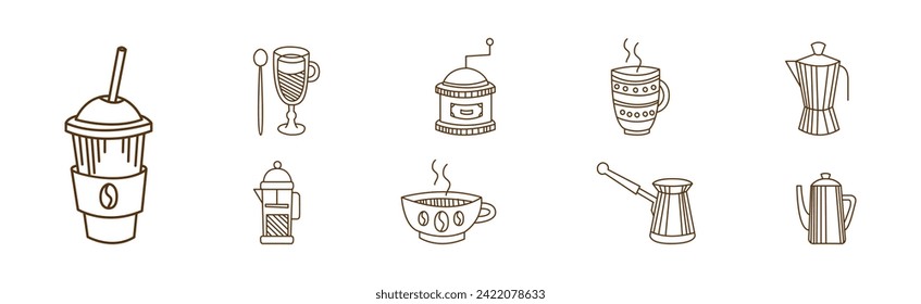 Coffee Brewing Line Element and Object Vector Set