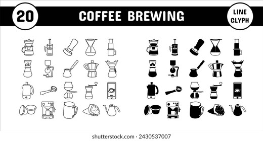 Coffee Brewing Line Glyph Vector Illustration Icon Sticker Set Design Materials