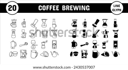 Coffee Brewing Line Glyph Vector Illustration Icon Sticker Set Design Materials