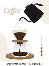 Coffee brewing, manual brew drip coffee and accessories vector