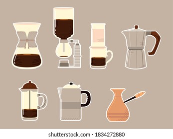 coffee brewing methods, alternative way of preparation background vector illustration