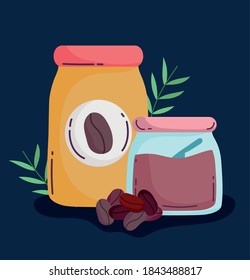 coffee brewing methods, container glass sugar and grains vector illustration