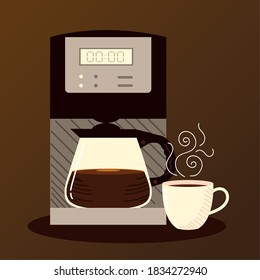 coffee brewing methods, digital coffee maker kettle and cup vector illustration