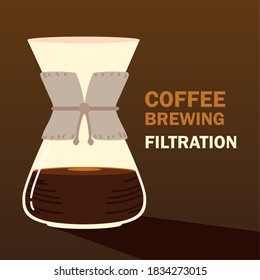 coffee brewing methods, filtration pot hot beverage, dark background vector illustration