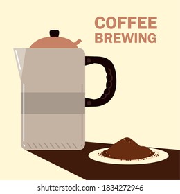 coffee brewing methods, kettle and seeds in saucer vector illustration