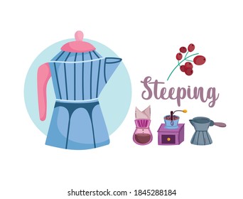 métodos de elaboración de café, molino de pozo moka y ilustración vectorial cezve turca