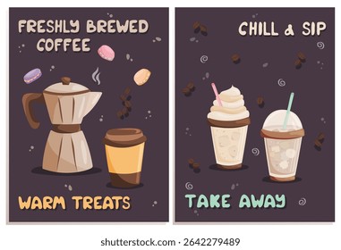 Coffee brochure with takeaway drinks and maker