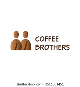 Coffee Brothers logo design template. Vector bean icon symbol. Caffeine label illustration background. Creative brown seed logotype for cafe, shop, brand