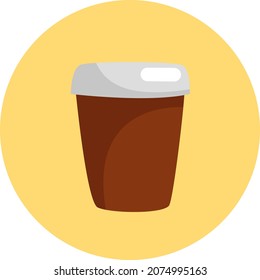 Coffee in brown cup to go, illustration, vector, on a white background.