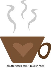 taza café marrón con forma de corazón y vapor gris ondulado símbolo del concepto cálido de un objeto de bebida caliente popular sobre un fondo blanco