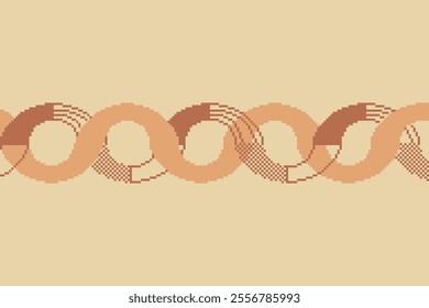 Coffee Brown Pixel Art Style Loop Lines in Two Color Intertwined Illustration