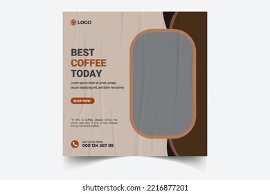 Coffee brunch café social media post, cappuccino advertisement concept, breakfast shop marketing square ad, abstract print, isolated on background. Drinking Coffee day, International Coffee Day