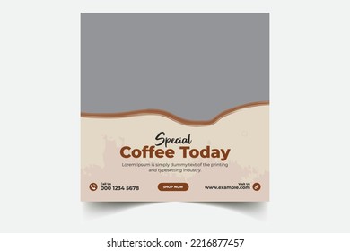 Coffee brunch café social media post, cappuccino advertisement concept, breakfast shop marketing square ad, abstract print, isolated on background. Drinking Coffee day, International Coffee Day