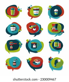 Coffee bubble speech flat banner design flat background set, eps10