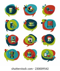 Coffee bubble speech flat banner design flat background set, eps10