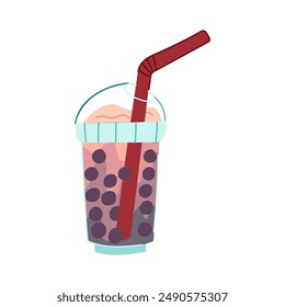 coffee bubble tea cartoon. milk boba, brown beverage, ice asian coffee bubble tea sign. isolated symbol vector illustration