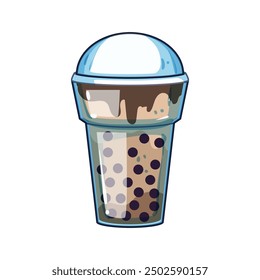 coffee bubble tea cartoon. milk boba, brown beverage, ice asian coffee bubble tea sign. isolated symbol vector illustration