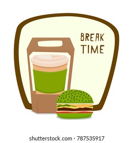 Coffee and burger. Fast food to takeaway. Vector illustration.