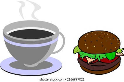 coffee and burger simple illustration
