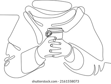 Coffee Business Concept-Female barista making coffee and serving a paper cup of hot coffee in cafe. Hand drawn in thin line style, vector illustrations. Vector illustration