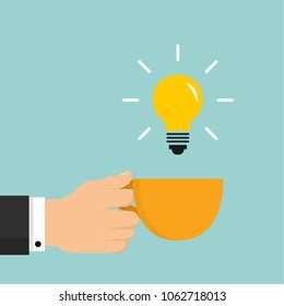 Coffee and business man. hand vector. think. free space for text. wallpaper. lamp vector.